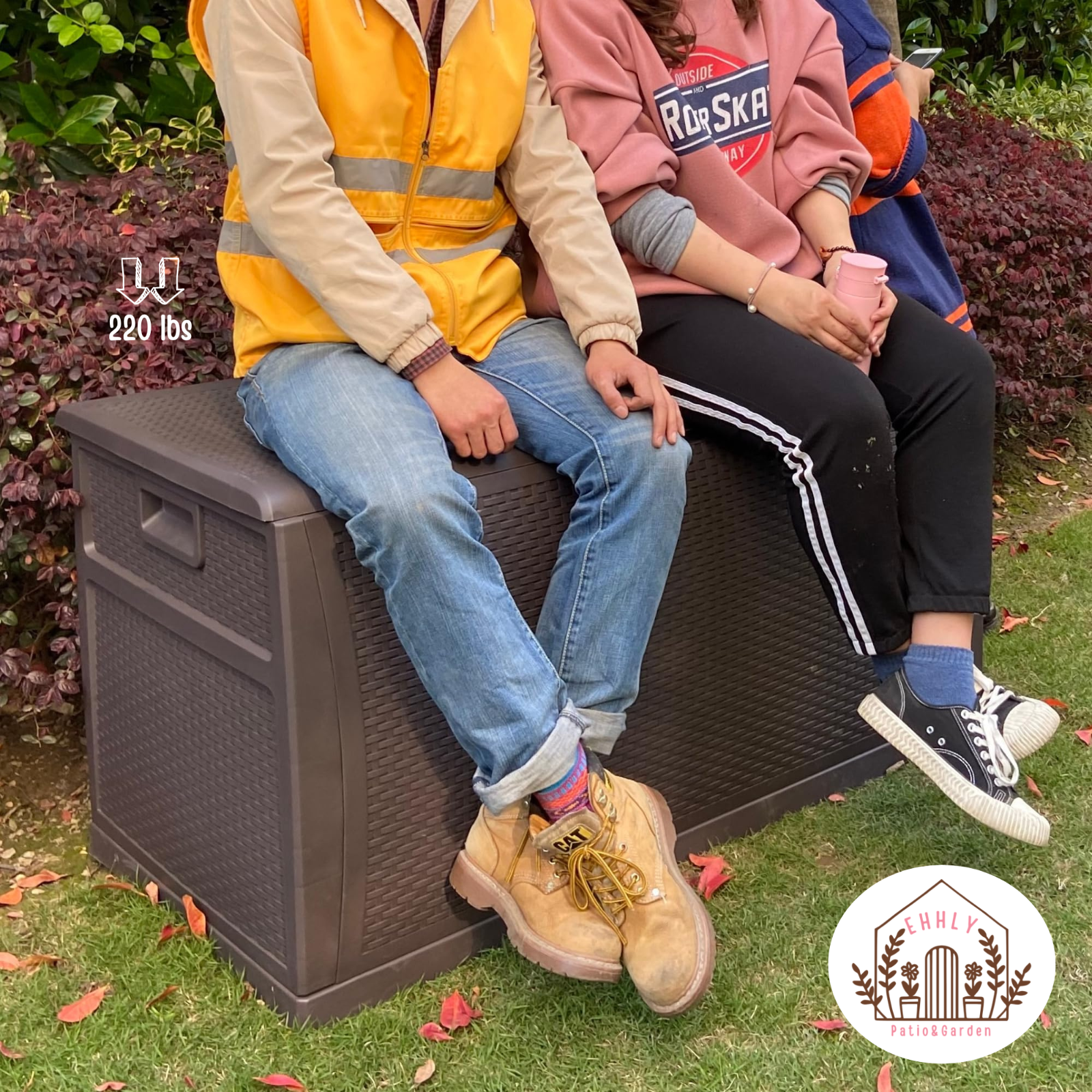 EHHLY 121 Gallon Deck Box, Outdoor Large Storage Bin Waterproof, Brown