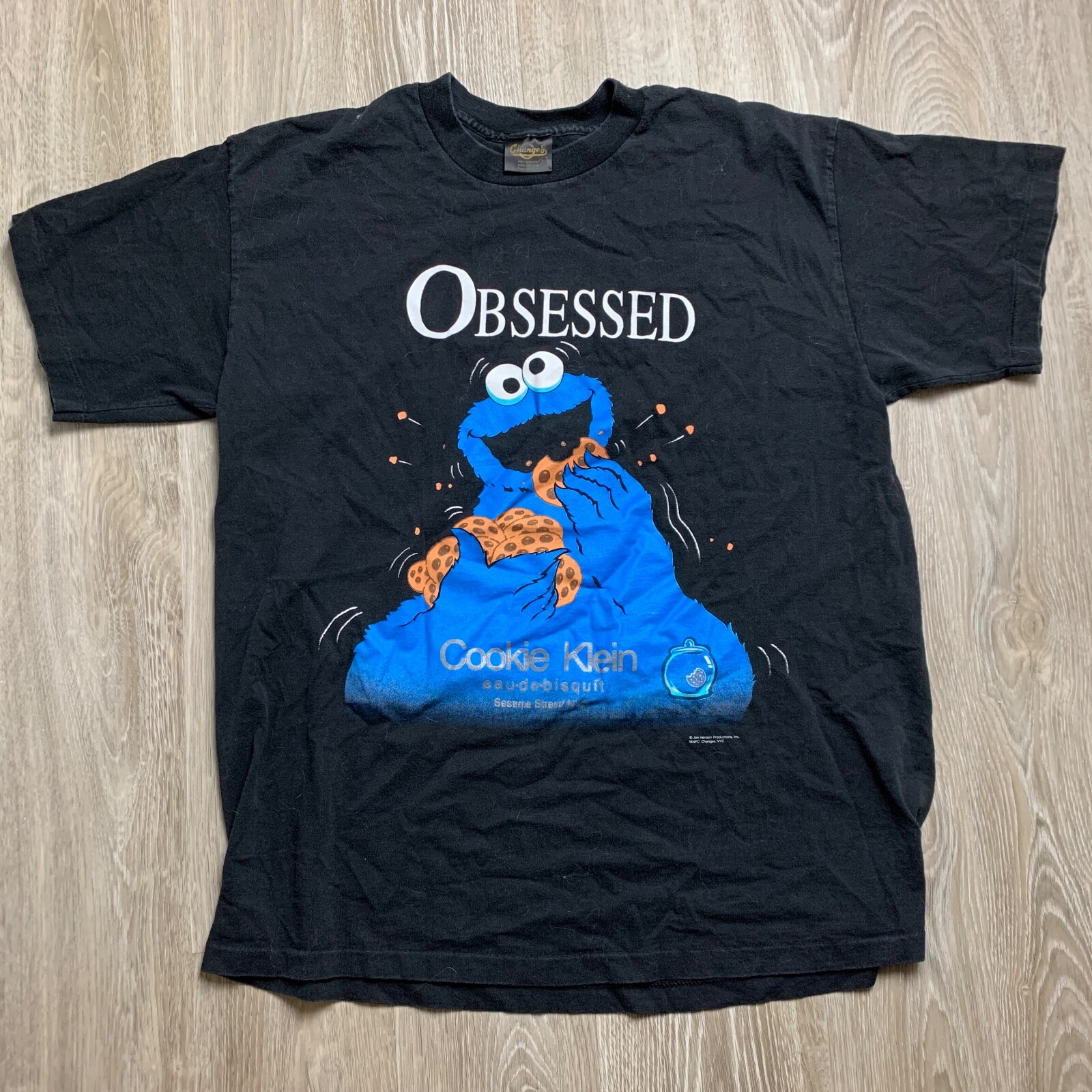 

Изменения Улица Сезам Cookie Monster Джим Хенсон Винтажная черная футболка мужская, Черный