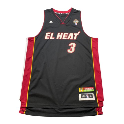 ウェア NBA Miami Heat Dwyane Wade game shirt Miami Heat Dwyane Wade Gametime Adidas Black Net Print T