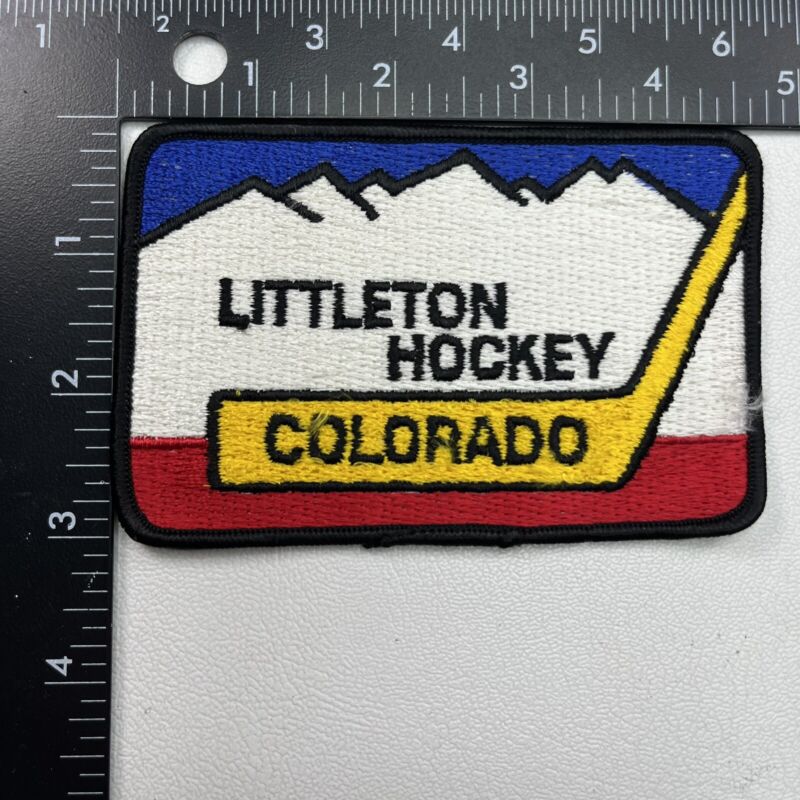 Vtg LITTLETON COLORADO HOCKEY Embroidered Jacket Patch Emblem 73WX
