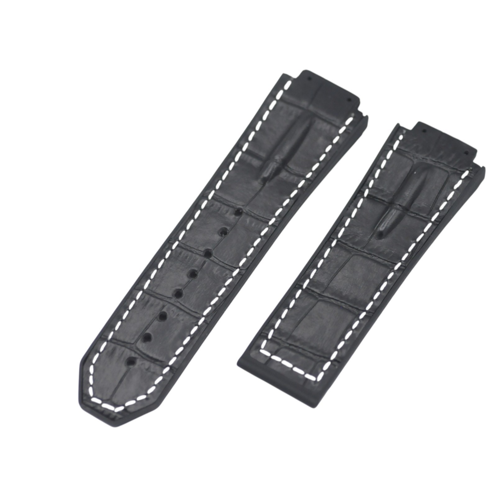 King Power Crocodile Grain Black Leather Plated Rubber Watch Strap For Hublot
