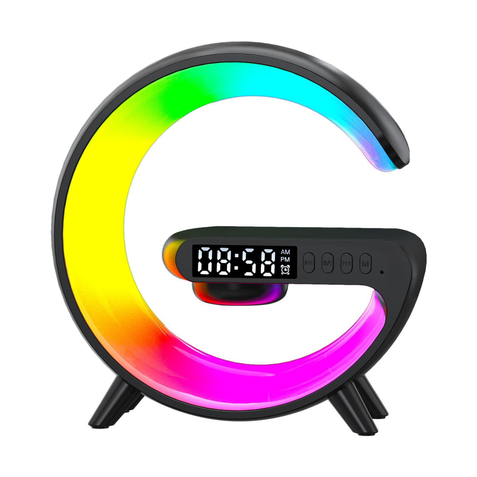Smart Night Light Bluetooth Speaker Wireless Charger RGB Alarm Clock LED Lamp