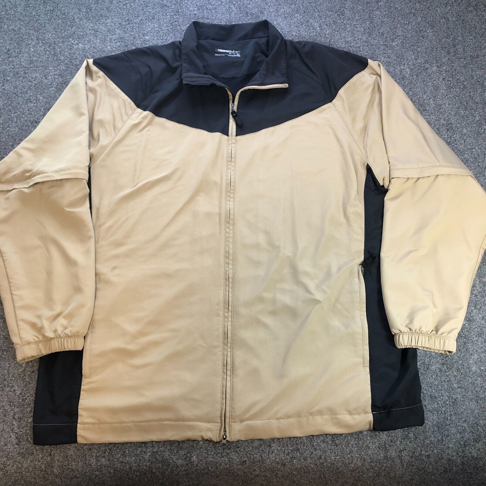 Vintage Nike Golf Jacket Men XXL Beige Black Zip Off Sleeve Windbreaker Pullover Vintage Nike Golf Jacket Men XXL Beige Black Zip Off Sleeve Windbreaker Pullover