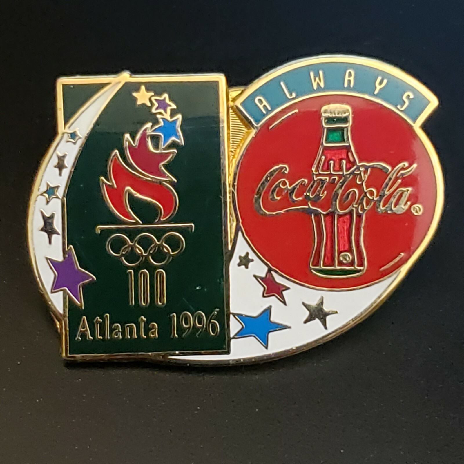Vintage 1996 Coca Cola Atlanta Olympic Pin Gold Rings Lapel