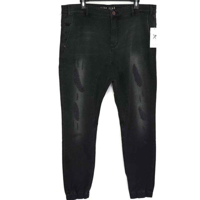 Marc Ecko Mens Redeemed Jogger Jeans Black Stretch Distressed Denim 34 x 32 New