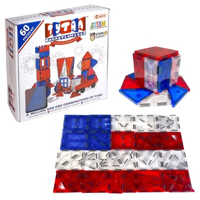 Tytan Tiles 4th of July 60-Piece Magnetic Tiles Building Set, Ergonomic Design,