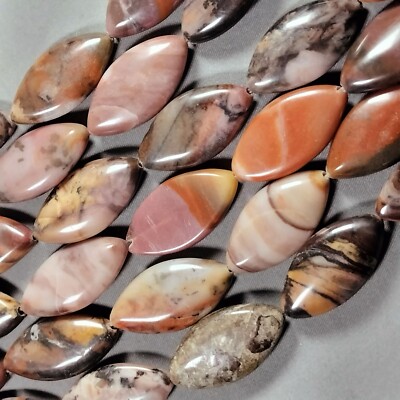 Natural Petrified Rainbow Wood Agate 30x15mm Smooth Marquise Beads 16'' Str