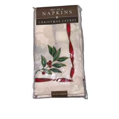 Christmas Laurel Napkins Berries Red Green Ivory Holiday Bed Bath Beyond NWT