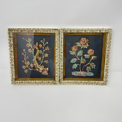 Vintage The Four Seasons Set of 2 Wall Hangings Circa 1940 s Framed 3D Art MCM