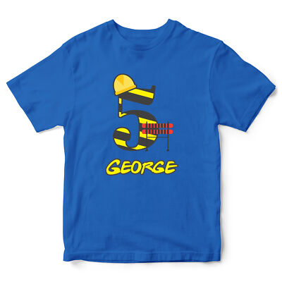 Personalised Construction Birthday T Shirt Boys shirt Kids helmet roadwork re...