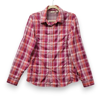 LL Bean Top Womens M Plaid Button Up Vented Pocket Hiking Outdoor Check Pink