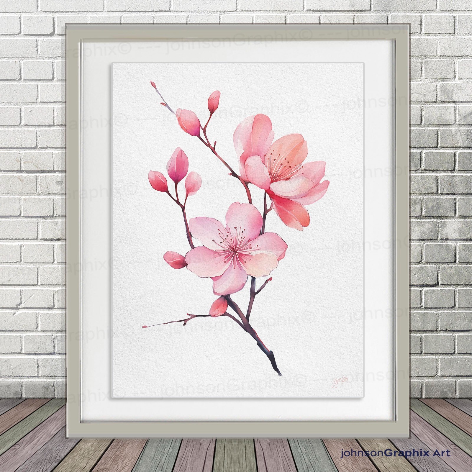 Spring Cherry Blossom Art Print, Japanese Sakura Print, Pink