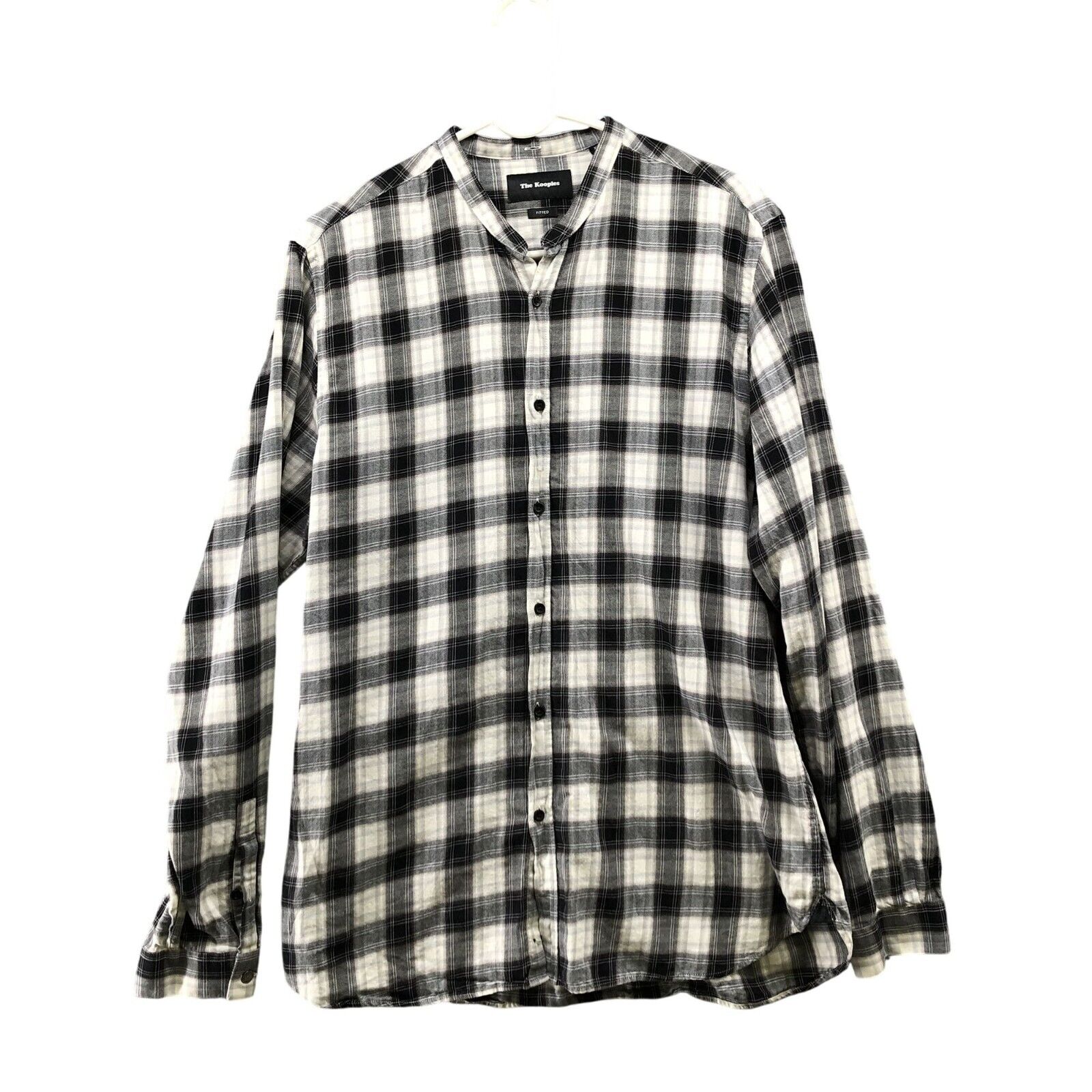 The Kooples Flannel Shirt Mens XL Ivory Black Plaid Band The Kooples Flannel Shirt Mens XL Ivory Black Plaid Band