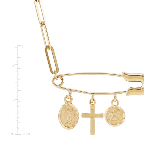 Pre-owned Welry 14k Yellow Gold Cross With Safety Pin Link Necklace, 17"