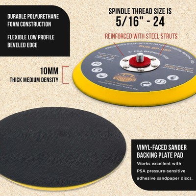 6" PSA DA Sander Backing Plate Pad, Flexible, Dual-Action Random Orbital Sanding
