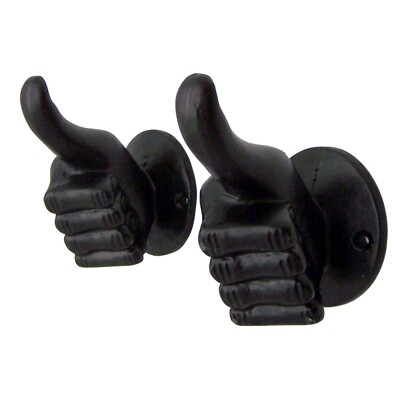 Black Cast Iron Thumbs Up Wall Hooks, Unique Home Décor, Set of 2, 4.5 Inches