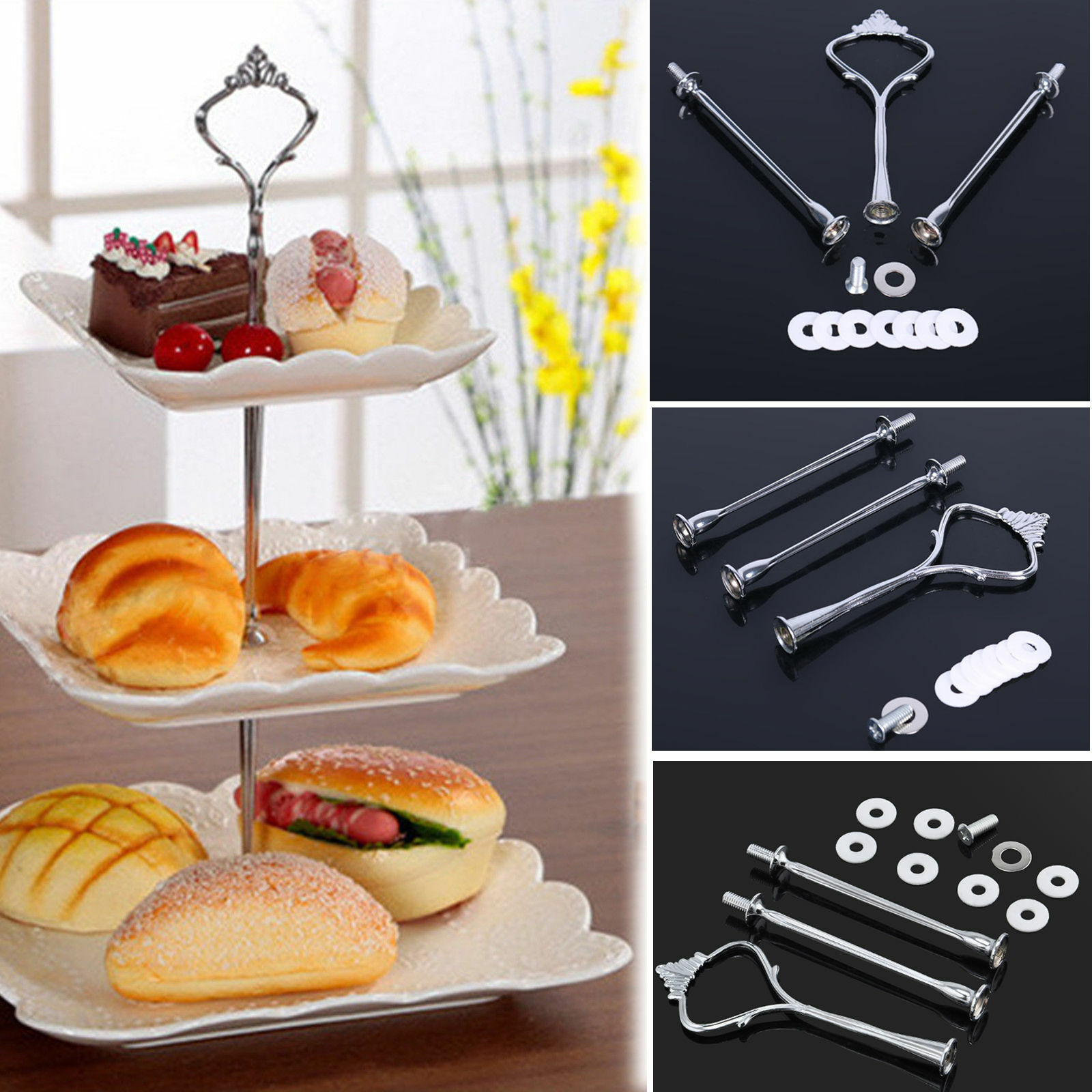 3 Tier Hardware Crown Cake Plate Stand Handle Fitting Holder Wedding Party Decor