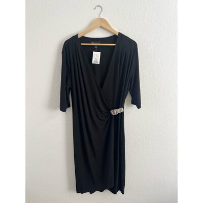 NWT Connected Apparel Womens 3/4 Sleeves Buckle Wrap Evening Dress Black 16