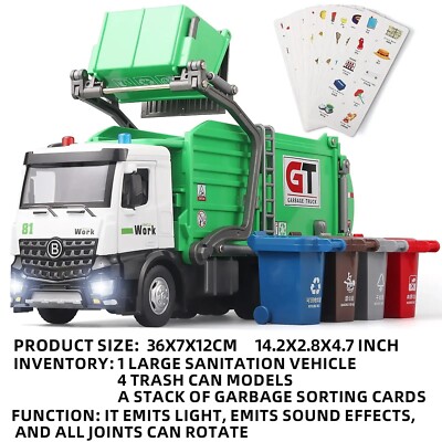 Garbage Truck Toys for Boys,Garbage Truck Toys Metal Diecast, Friction Powered