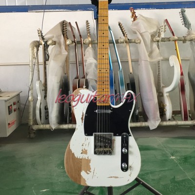 White TL Electric Guitar Vintage Relic Solid Body SS Pickups Black Pickguard