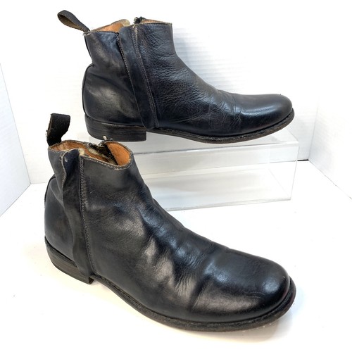 Mens 9.5 Black Leather Rugged Double Side Zip Hand Crafted Read