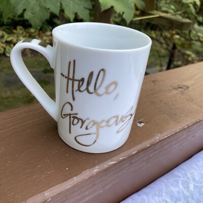 Hello Gorgeous Coffee Tea Mug Cup Pier 1 Imports White w Gold Trim