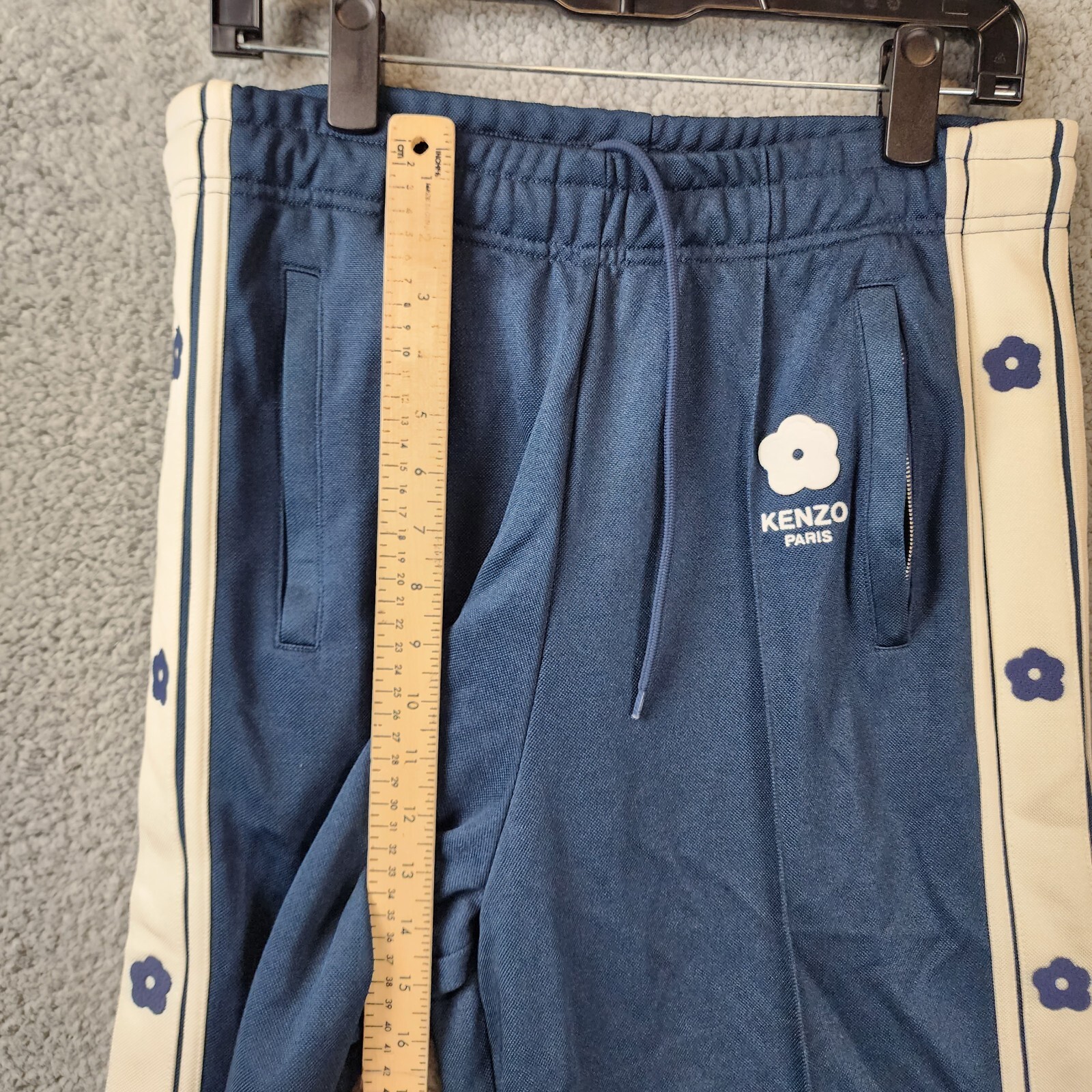 Pre-owned Kenzo Paris Elephant Interlock Piquet Track Pants Men's Small Blue Drawstring