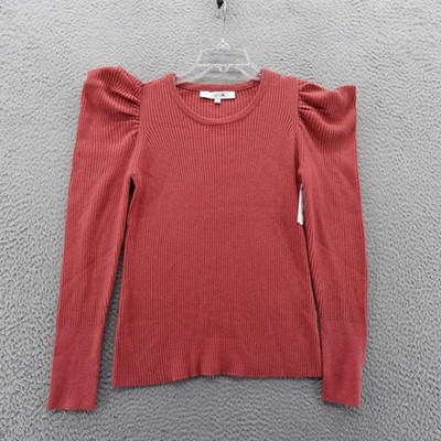 JOES JEANS Ribbed Puff Sleeve Sweater Slate Rose Knit Top Women's Size S