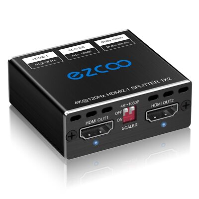 HDMI 2.1 Splitter 4K 120Hz 8K 60Hz 1 in2 Out VRR ALLM HDCP2.3 HDR10 8KUHD Dol...