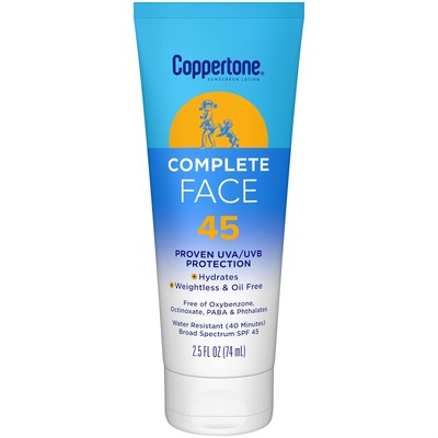 Coppertone Complete SPF 45 Face Sunscreen, Water Resistant 2.5oz EXP 7/24 - 2 Pk