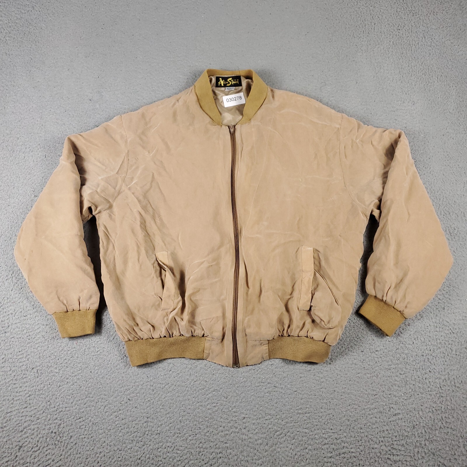 Alan Stuart Jacket Mens XL Beige Vintage Rayon Full Zip Up Alan Stuart Jacket Mens XL Beige Vintage Rayon Full Zip Up