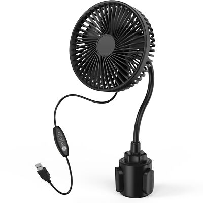 USB Powered Fan for Car, 6'' Golf Cart Fan Mounted in Cup Holder 3 Powerful Speed
