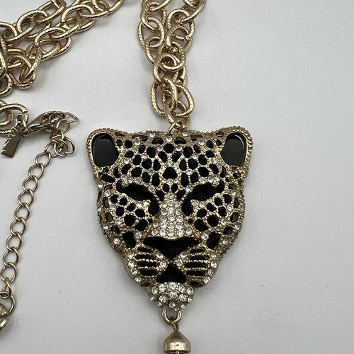 Pendant Rhinestone Chain Necklace Jaguar Puma Leopard Black