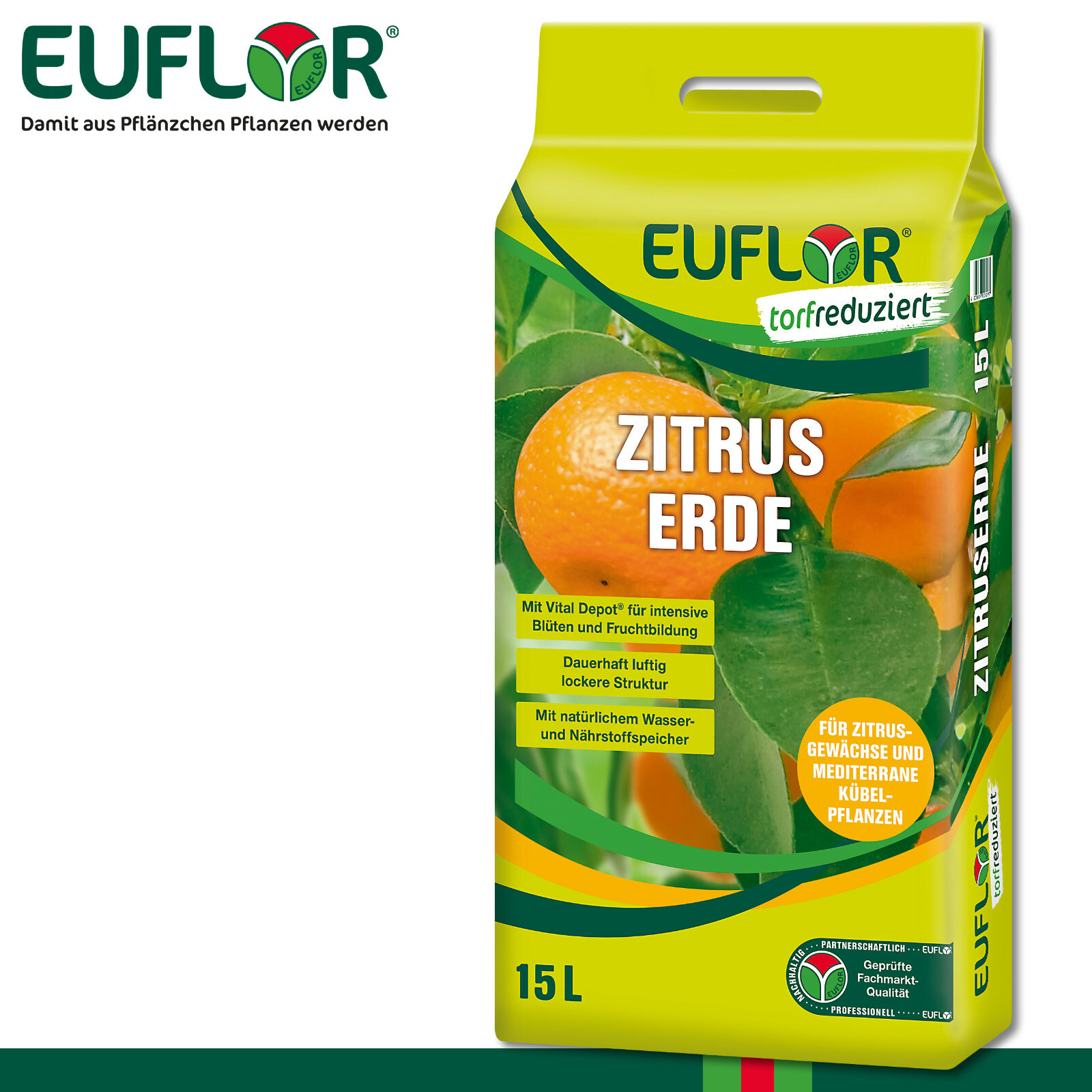 Euflor 15L Zitruserde Zitronen Limetten Wachstum Nährstoffe Topf Orangen Baum