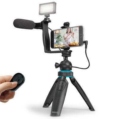 Bower Ultimate Vlogger Kit with 50 LED Light, HD Microphone, Bracket, Phone 