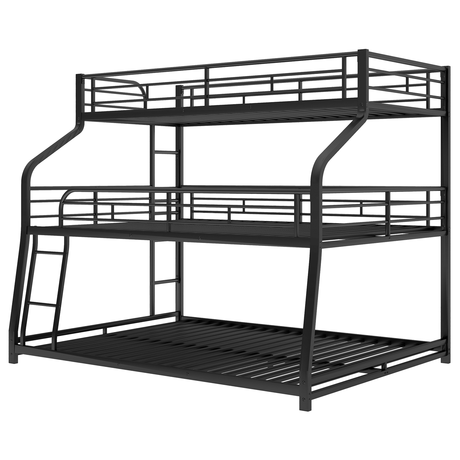 Twin XL/Full XL/Queen Triple Bunk Bed Frame with Ladder and Guardrails Black NEW