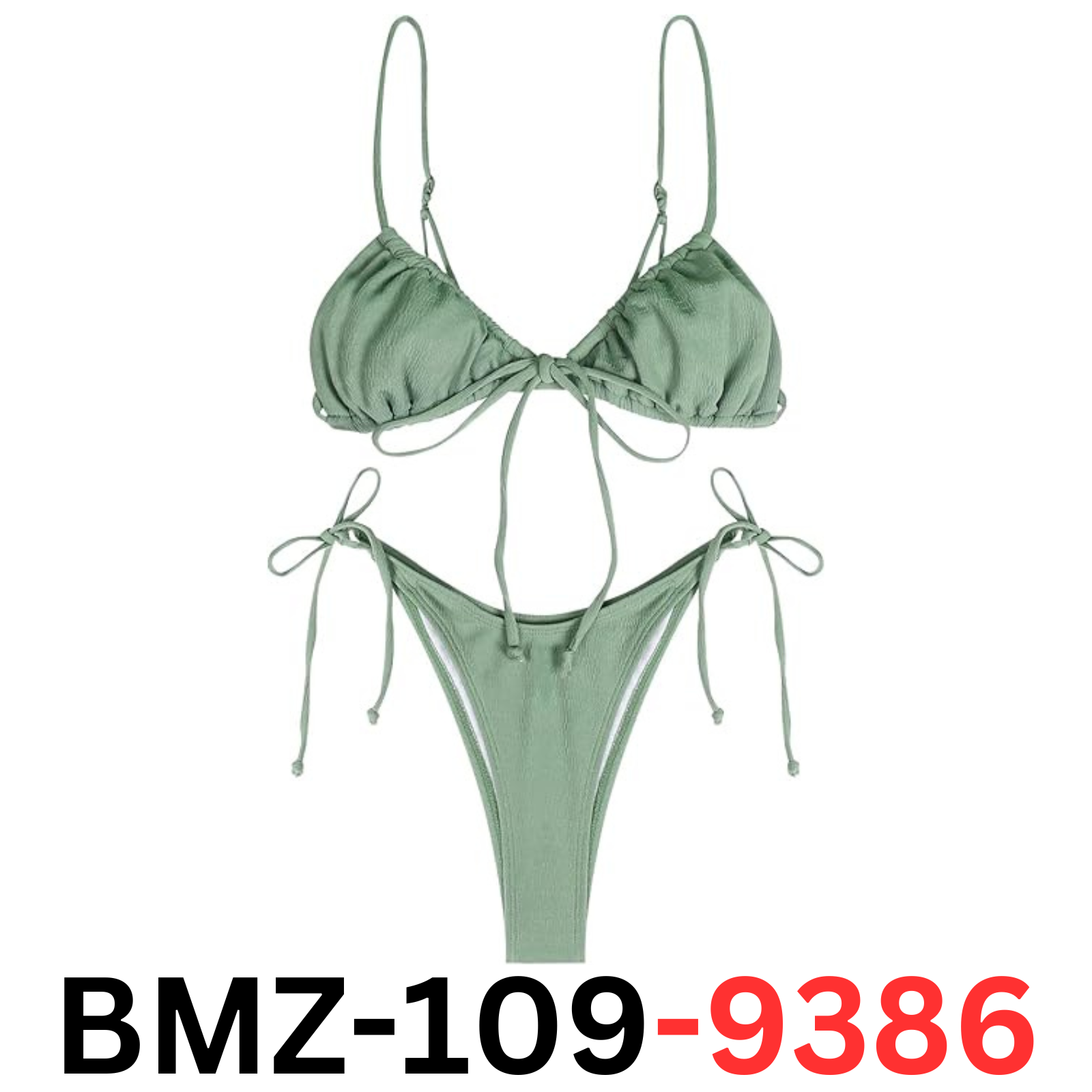 ZAFUL Ribbed Braided Straps Tanga Cheeky Bikini Swimwear, Light Green-82, Large