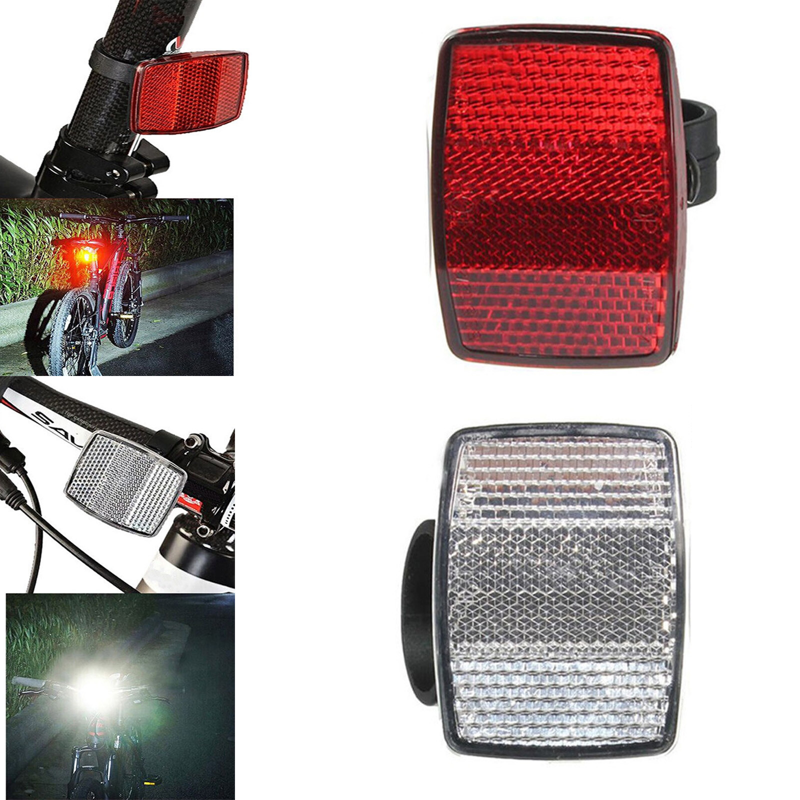 Bicycle Reflector Plate Handlebar Mount Safe Reflector Bike Front Rear Red White