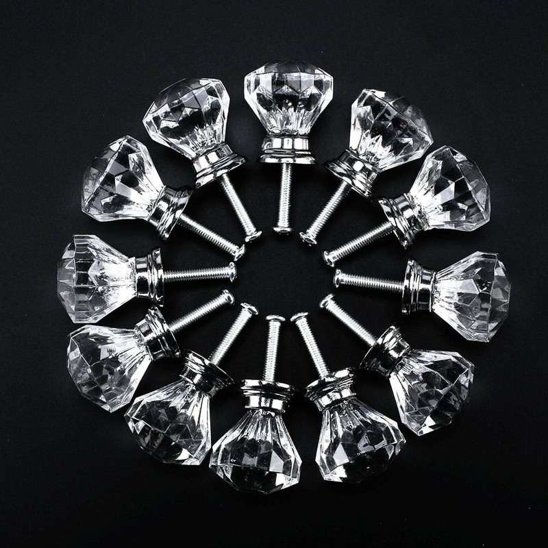 12 Stk. Möbelknöpfe Kristall Glas Möbelgriffe Schrankknopf Möbelknäuf