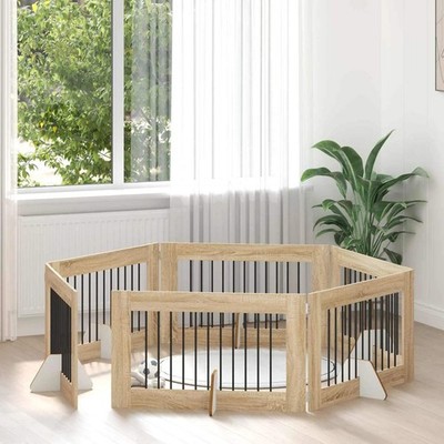 Dog Gate with Stands 6 pcs Sonoma Oak 100 x 60 cm