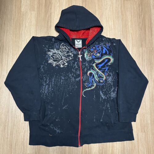 Vintage Y2K Avirex Snake Panther AOP Zip Up Hoodie Men’s XL Black Goth Skater Vintage Y2K Avirex Snake Panther AOP Zip Up Hoodie Men’s XL Black Goth Skater