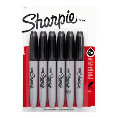 Sharpie Super Permanent Markers, Fine Point, Black, 6 Pack