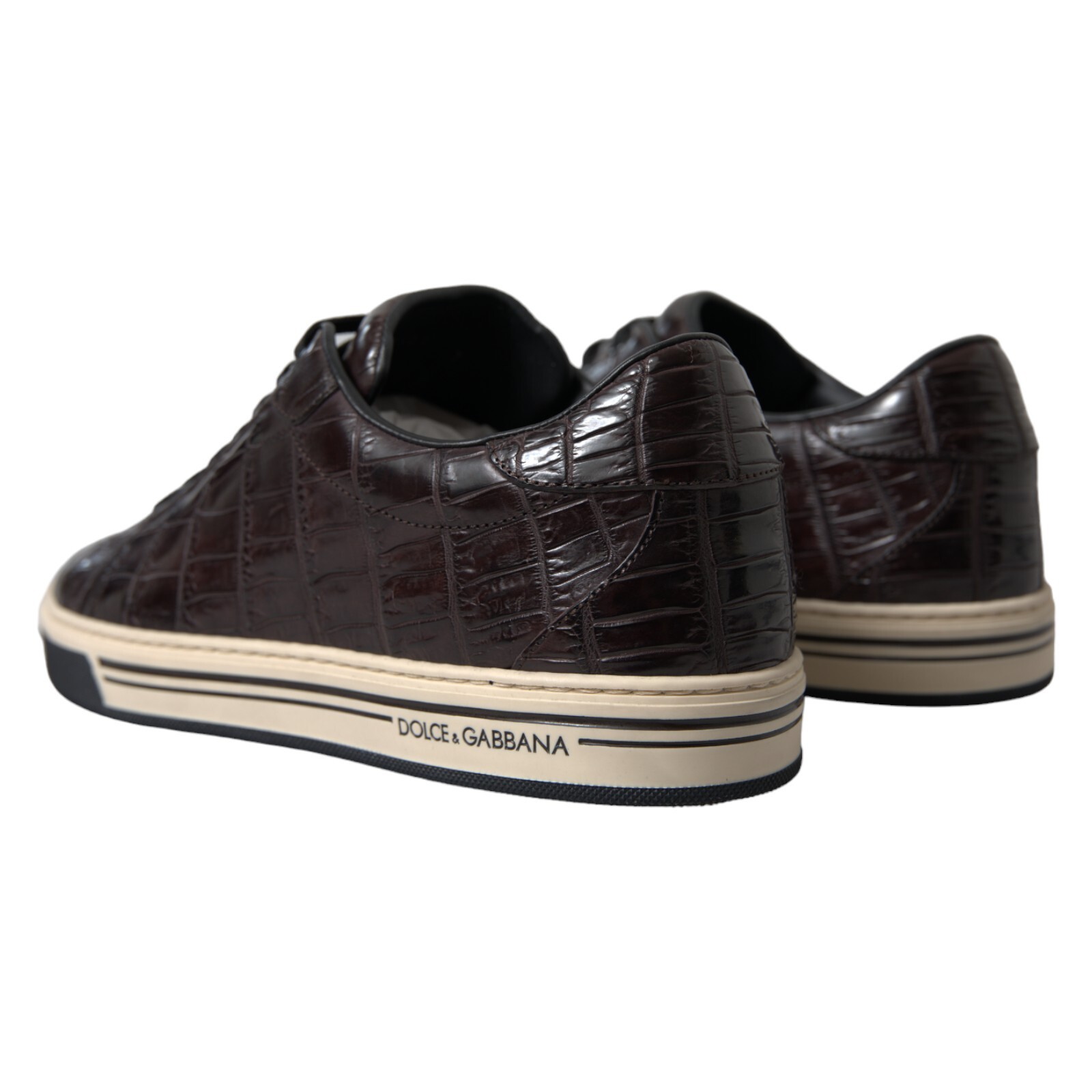 Pre-owned Dolce & Gabbana Shoes Sneakers Brown Croc Exotic Leather Mens Casual Eu39 / Us6