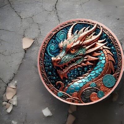 Dragon Copper Lunar Year of The Dragon 33.5g Copper Round w/Capsule Mintage 10K 