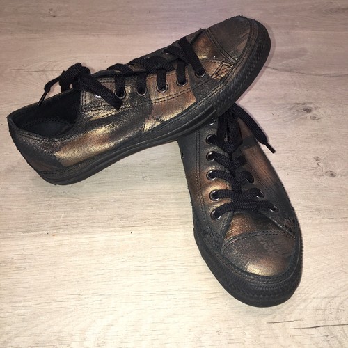 CONVERSE All Star Lace Up Sneakers Metallic Suede Blackgold Sz M 6 W 8 130557C