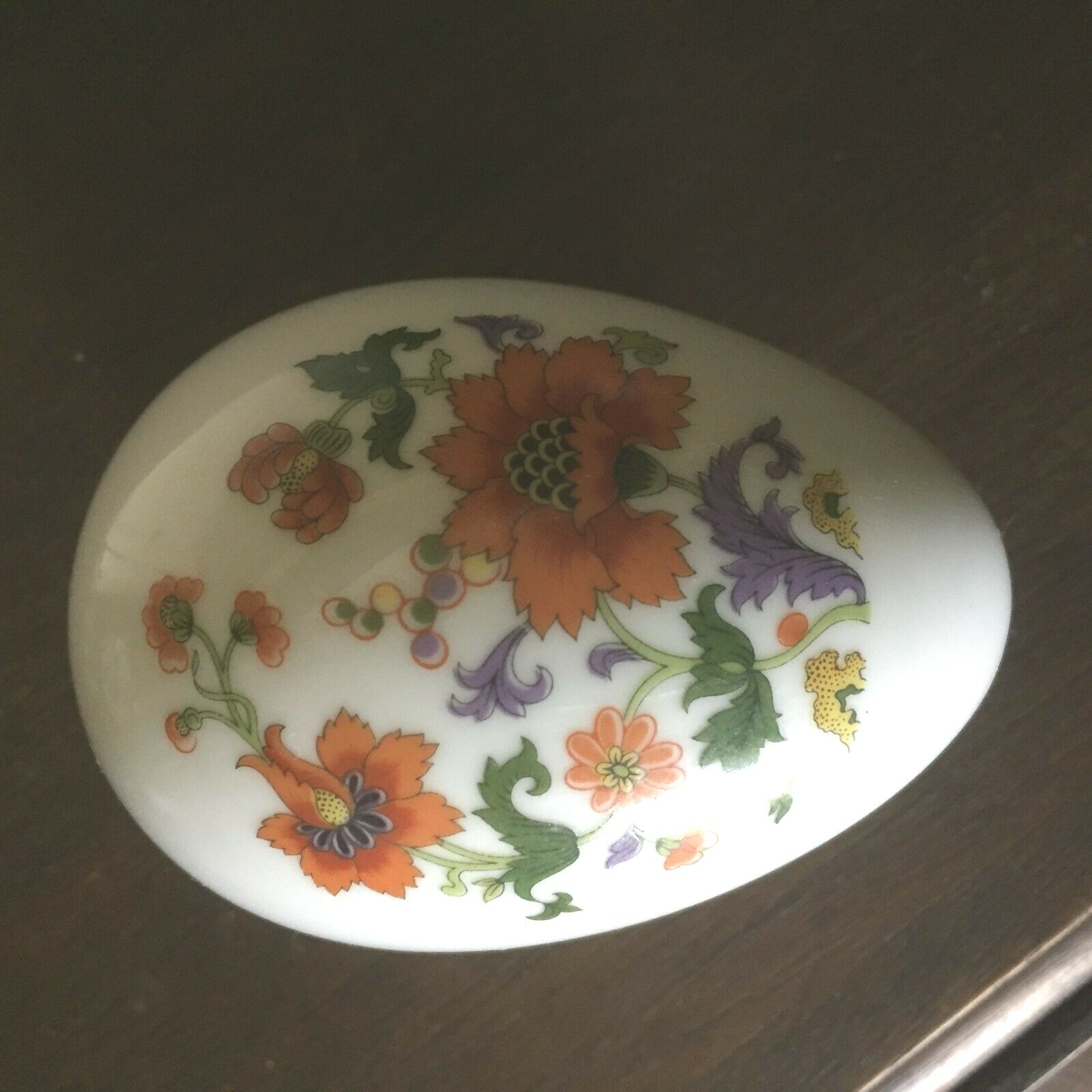 LIMOGES France Egg Shape -Hand Painted Flowers -Covered Trinket Box