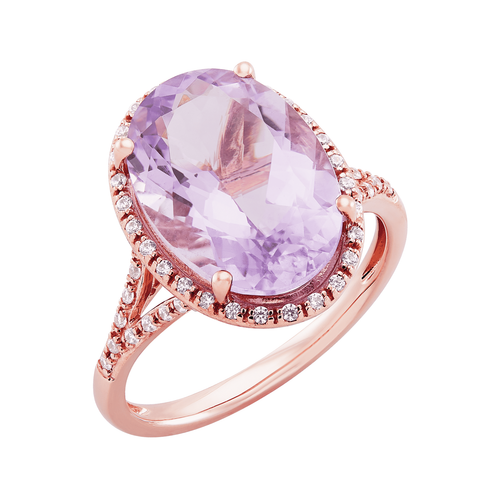 Pre-owned Welry Pink Amethyst Oval-cut Halo Ring With Cz In 10k Rose Gold, Size 7