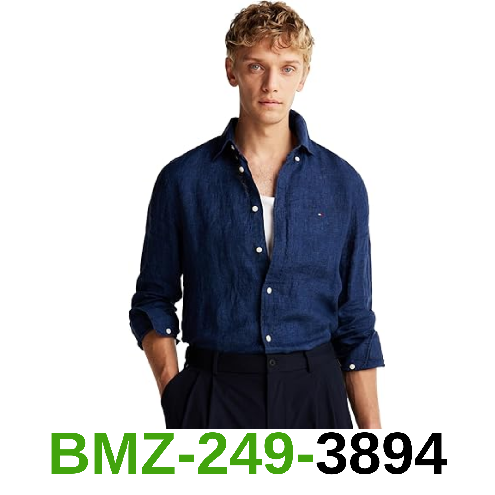 Tommy Hilfiger Men's Pigment Dyed Linen Regular Long Sleeve Shirts Night Sky, L