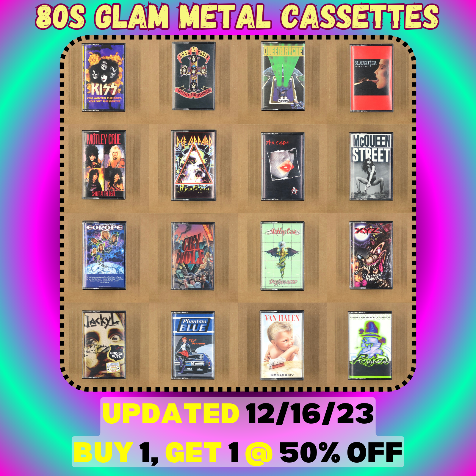 80s METAL CASSETTE TAPES - AC/DC MOTLEY CRUE KISS DEF LEPPARD (BUILD UR OWN LOT)