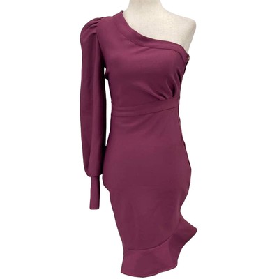 LULU'S XS Pink Magenta One-Shoulder Asymmetrical Ruffle Bodycon Mini Dress B130